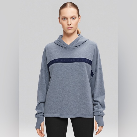 Under Armour Women’s Hoodie XL Gray Loose Fit Sweatshirt Fleece Logo Band - Picture 1 of 9